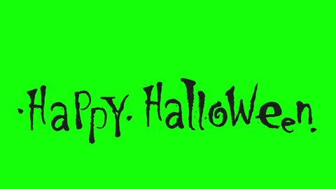 Text Happy Halloween. 4K cartoon animation on a green screen, chroma key background for transparent use