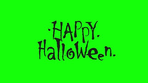 Text Happy Halloween. 4K cartoon animation on a green screen, chroma key background for transparent use