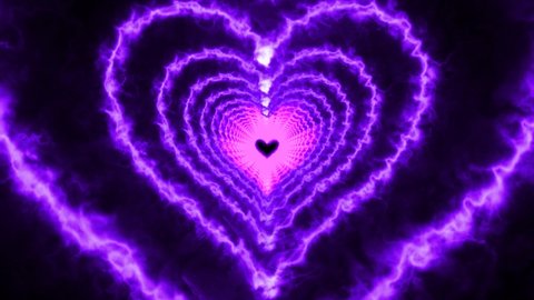 PURPLE Love Heart 4k Abstract background. Passing through intertwined hearts.