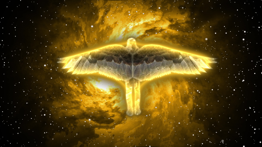 Winged Angel silhouette flying towards Galaxy Royalty-Free Stock Footage #1079527022