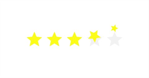 Five rating star moving from the top and rotate in white background. Seamless yellow stars review vector for business, award, hotel, high score…