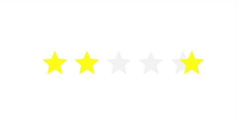 Five rating star moving from the right in white background.  Seamless yellow stars review vector for business, award, hotel, high score…
