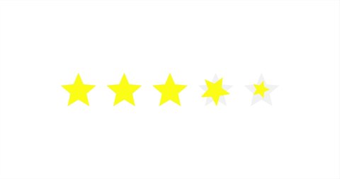 Five rating star moving from the middle and rotate in white background. Seamless yellow stars review vector for business, award, hotel, high score…
