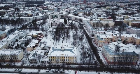 Russian winter in Yaroslavl with orthodox churhc