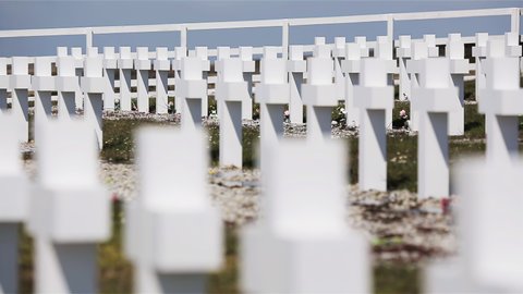 The Argentine Military Cemetery at Darwin, East Falkland, Falkland Islands (Islas Malvinas), South Atlantic. Pan Focus. 4K Resolution.
