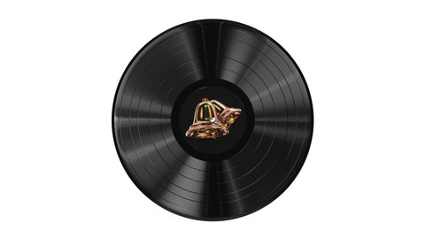 Realistic seamless looping 3D animation of two gold bells label vinyl record isolated on white rendered in UHD with alpha matte