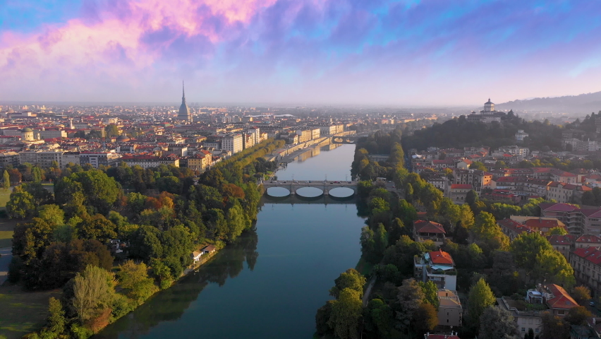 Aerial Turin skyline view from above view of old town. | Shutterstock HD Video #1079562515