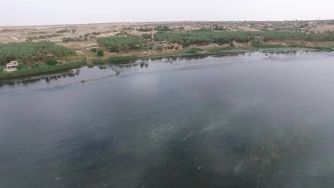 arial view of the Norias in Euphrates River Hdetha city in western Iraq
