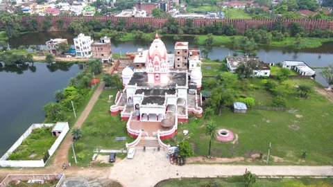 Aerial view of a beautiful Indian temple located in Darbhanga, Bihar ; 360 degree view of Kankali temple situated in eastern India.