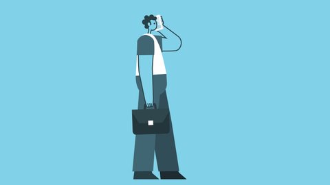 Cartoon Man with Briefcase Walking with Smartphone Call. Flat Design 2d Character Isolated Loop Animation
