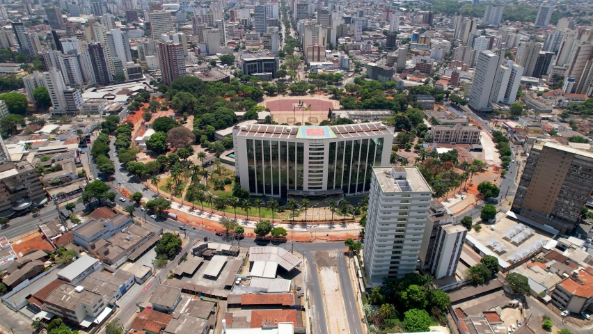 Goiânia, Goiás, Brazil. Aerial view of landmark of city. Urban landscape. Aerial landscape. Goiania, Goias. Cityscape of Goiânia, state of Goiás, Brazil. Aerial capital city. Goiania, Brazil.