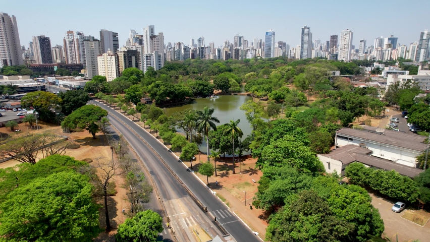 Goiânia, Goiás, Brazil. Aerial view of landmark of city. Urban landscape. Aerial landscape. Goiania, Goias. Cityscape of Goiânia, state of Goiás, Brazil. Aerial capital city. Goiania, Brazil.