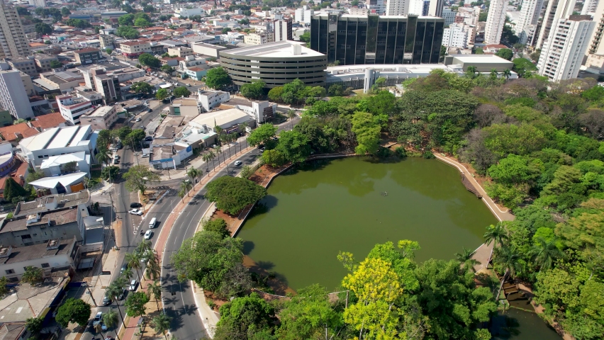 Goiânia, Goiás, Brazil. Aerial view of landmark of city. Urban landscape. Aerial landscape. Goiania, Goias. Cityscape of Goiânia, state of Goiás, Brazil. Aerial capital city. Goiania, Brazil.
