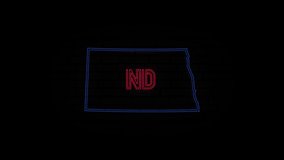 Glowing neon line North Dakota state lettering isolated on black background. USA. Animated map showing the state of North Dakota from the united state of america - Powered by Shutterstock - Get 15% off with code: PIKWIZARD15