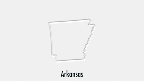 Abstract line animation Arkansas State of USA on hexagon style. Arkansas state. United States of America. Outline map of Arkansas federal state highlighted from map of USA