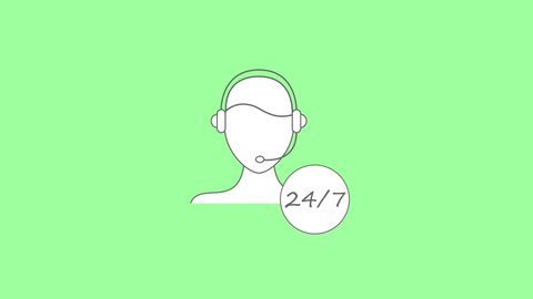 Call Center Operator. Simple animated icon. Green background.