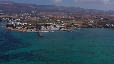 Punda harbour in Paros island in Greece. Aerial view