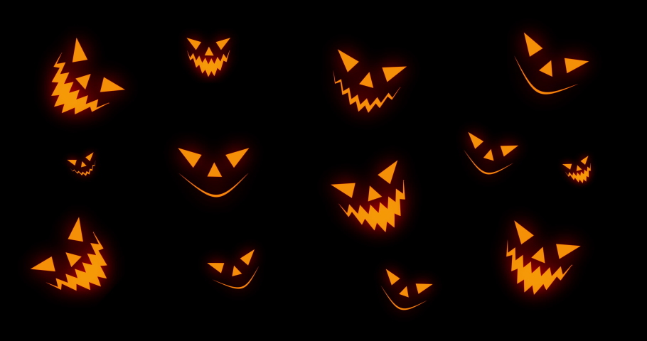 Orange scary pumpkin faces appearing on black background. Halloween concept. 4k resolution animation