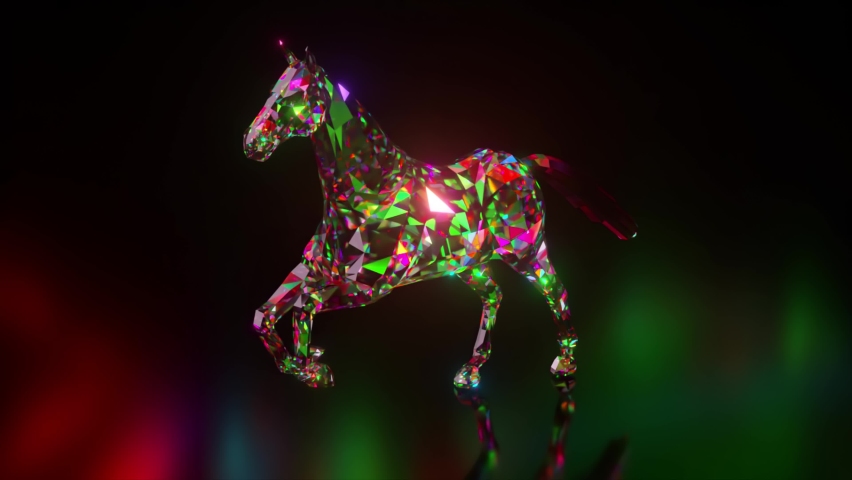 Collection of diamond animals. Running horse. Nature and animals concept. 3d animation of a seamless loop. Low poly Royalty-Free Stock Footage #1079604482