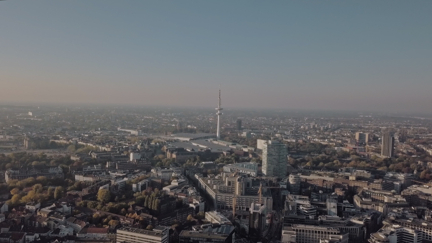 Aerial footage top view of Hamburg October