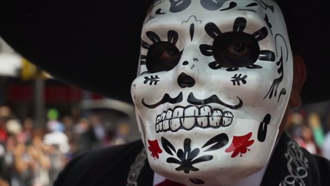 Mexico City , Mexico - 10 27 2019: A man at the Day of The Dead parade in Mexico City
