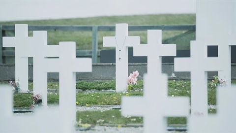 The Argentine Military Cemetery at Darwin, East Falkland, Falkland Islands (Islas Malvinas), South Atlantic. Zoom In. 4K Resolution.