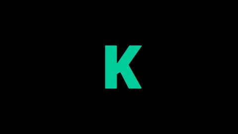 Animated letter K of the English alphabet, learning English alphabet letters. Black background with colored lines and Alphabet in the center Trailer Style
