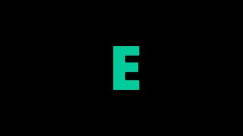 Animated letter E of the English alphabet, learning English alphabet letters. Black background with colored lines and Alphabet in the center Trailer Style