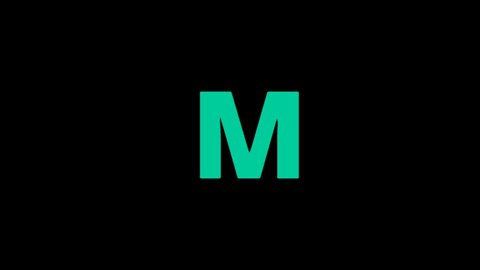 Animated letter M of the English alphabet, learning English alphabet letters. Black background with colored lines and Alphabet in the center Trailer Style