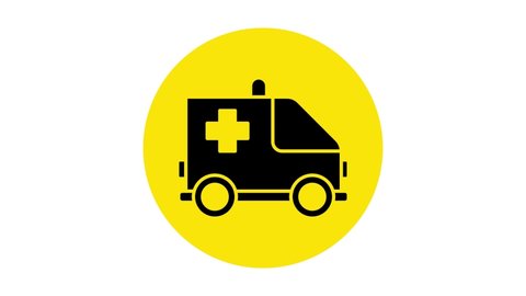 Black Ambulance and emergency car icon isolated on white background. Ambulance vehicle medical evacuation. 4K Video motion graphic animation.