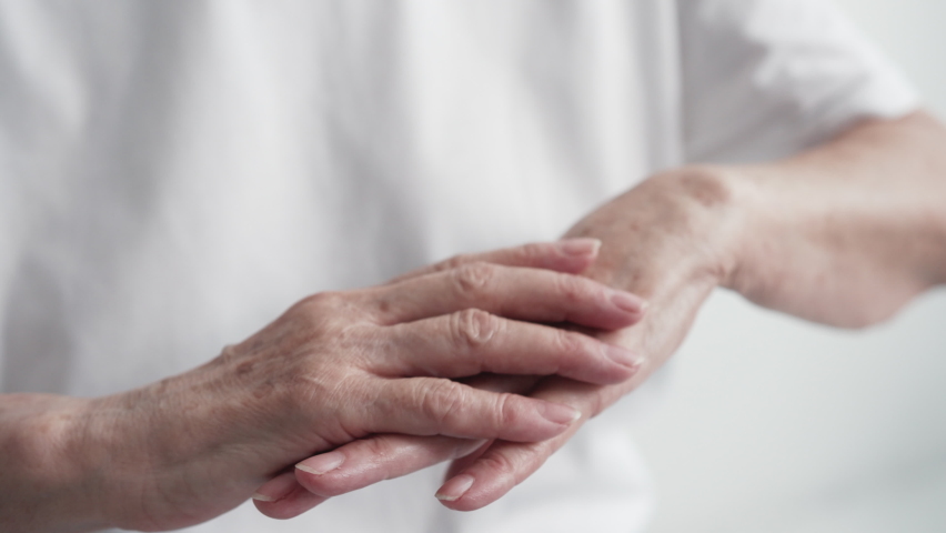 Aged Woman Hands Care Cream Close-up. Concept Anti-Aging Nature Cosmetics. Elderly Adult Lady Apply Cream on Skin and Massage Arm for Softness. Daily Moisturising Hydration Vitamin Mature Age Creme | Shutterstock HD Video #1079631788