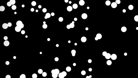 Digital animation of small white circles representing bubbles,ing in space, isolated on black background.