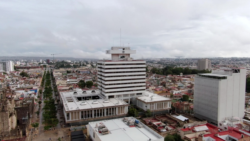 Aerial View Of Palacio Federal And University of Guadalajara Building In City Of Guadalajara In Jalisco, Mexico.