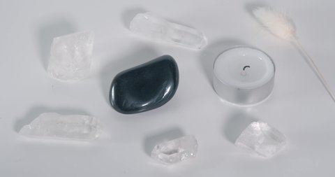 Black obsidian and clear quartz