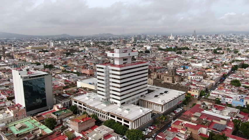 Aerial View Of Palacio Federal Adjacent To Santuario de Nuestra Señora de Guadalupe In City Of Guadalajara In Mexico.