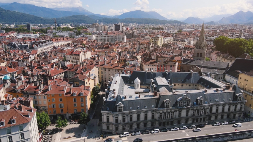 Grenoble cityscape, France, Europe aerial view