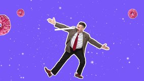 Happy dance. 4K Minimal animation motion design. Funny smiling dancing man. Pop and mood. Retro businessman in stop motion, 2D, modern, conceptual, contemporary pop art collage. Party, business - Powered by Shutterstock - Get 15% off with code: PIKWIZARD15
