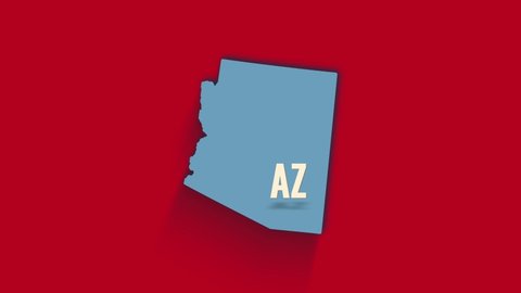 3d animated map showing the state of Arizona from the United State of America. USA. 3d Arizona state with shadow on red background