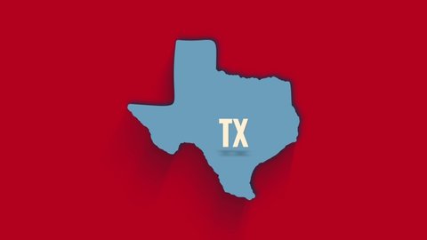 3d animated map showing the state of Texas from the United State of America. USA. 3d Texas state with shadow on red background