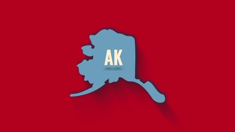 3d animated map showing the state of Alaska from the United State of America. USA. 3d Alaska state with shadow on red background