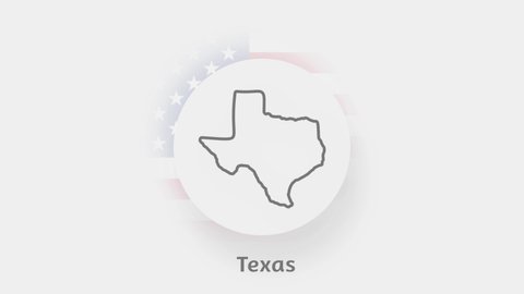Texas State of USA. Animated map of USA showing the state of Texas. United States of America. Neumorphism minimal style