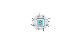 Fintech Industry, Finance Technology Flat Line Animated Icon, Finance Concept Icon. 4K Ultra HD Video, Loop Motion Graphic Animation.