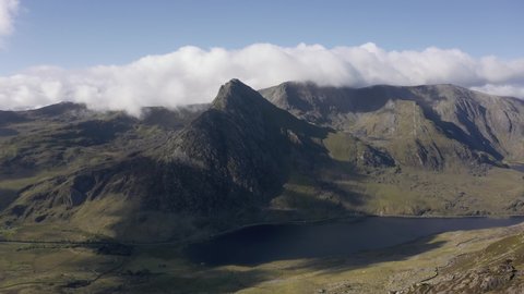 Snowdonia Glyderau mountains of the Ogwen valley aerial view
