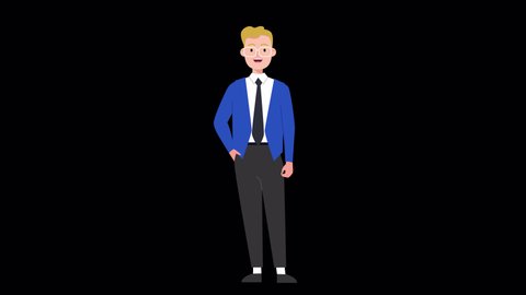 lip syncing Facial Animation for narration. male character businessman speaking. looped animated footage in flat style. talking mouth, lips expressions, articulation, hand gesture with luma matte