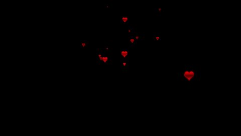 Hearts of love and romance float and fly in their attractive red color with ProRes codec Isolated by Alpha channel (transparent background) Use it to enhance any video presentation or animation movie