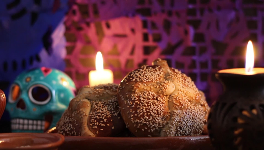 bread of the dead. traditional bread from Mexico. all Saints Day. altar of the dead. offering.	
 Royalty-Free Stock Footage #1079657804