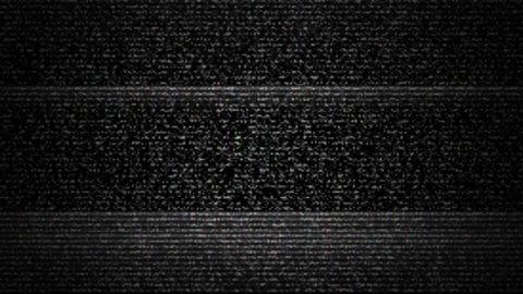 Abstract broken or no signal television, TV or computer screen glitch with noisy grain and scanlines background overlay, loopable 4K UHD