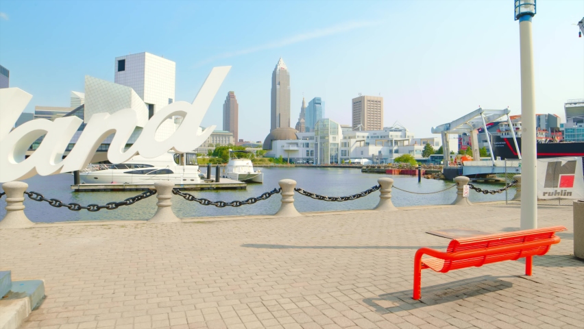 Cleveland Ohio Skyline at Voinovich Park Royalty-Free Stock Footage #1079672414