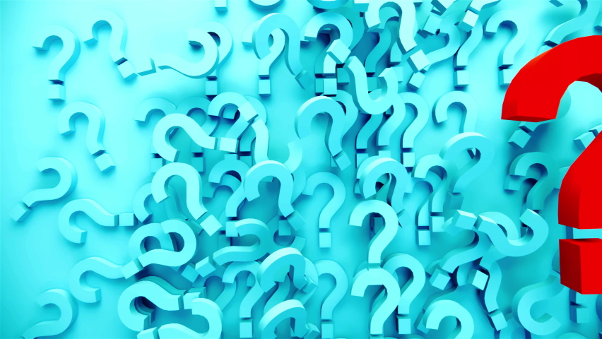 Red question mark on black background with empty copy space on left ...