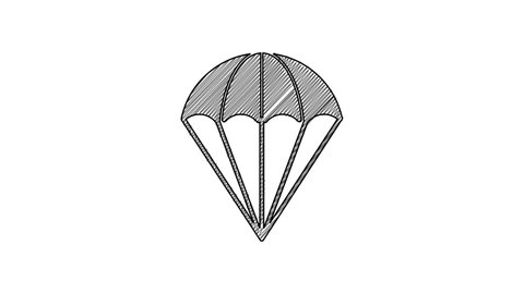 Black line Parachute icon isolated on white background. 4K Video motion graphic animation.